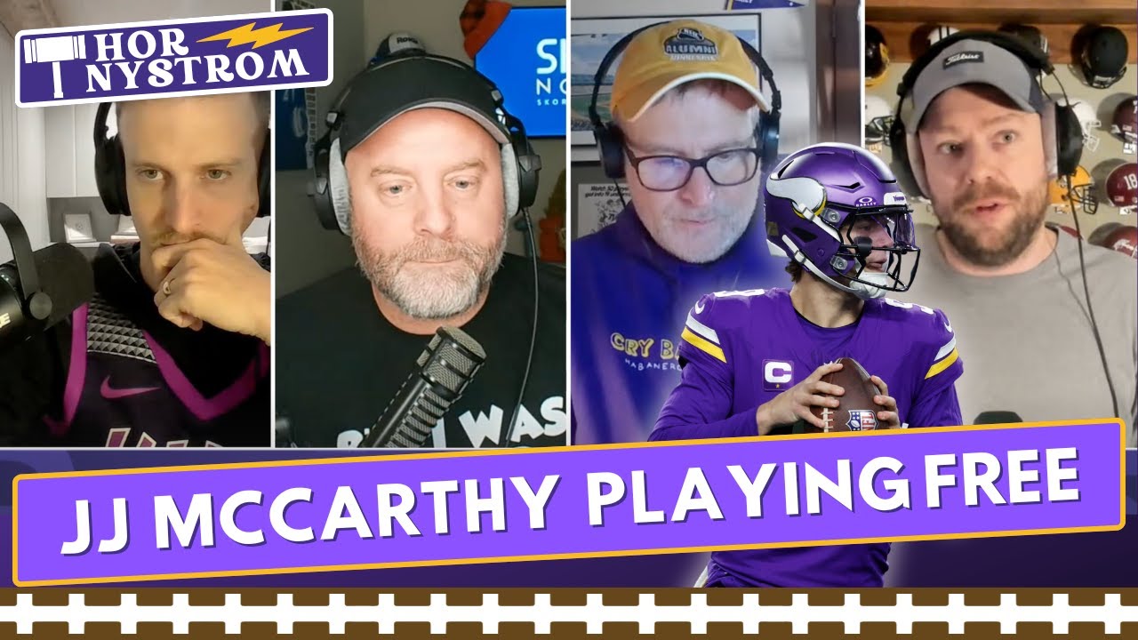YouTube post by @PurpleDailyPodcast for PrizePicks. Caption reads: Why Minnesota Vikings QB JJ McCarthy is playing....