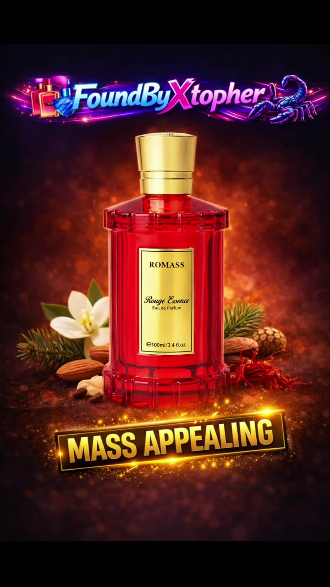 TikTok post by @foundbyxtopher for Romass. Caption reads: [...] #warmfragrance #fragrancetok @ROMASS US.
