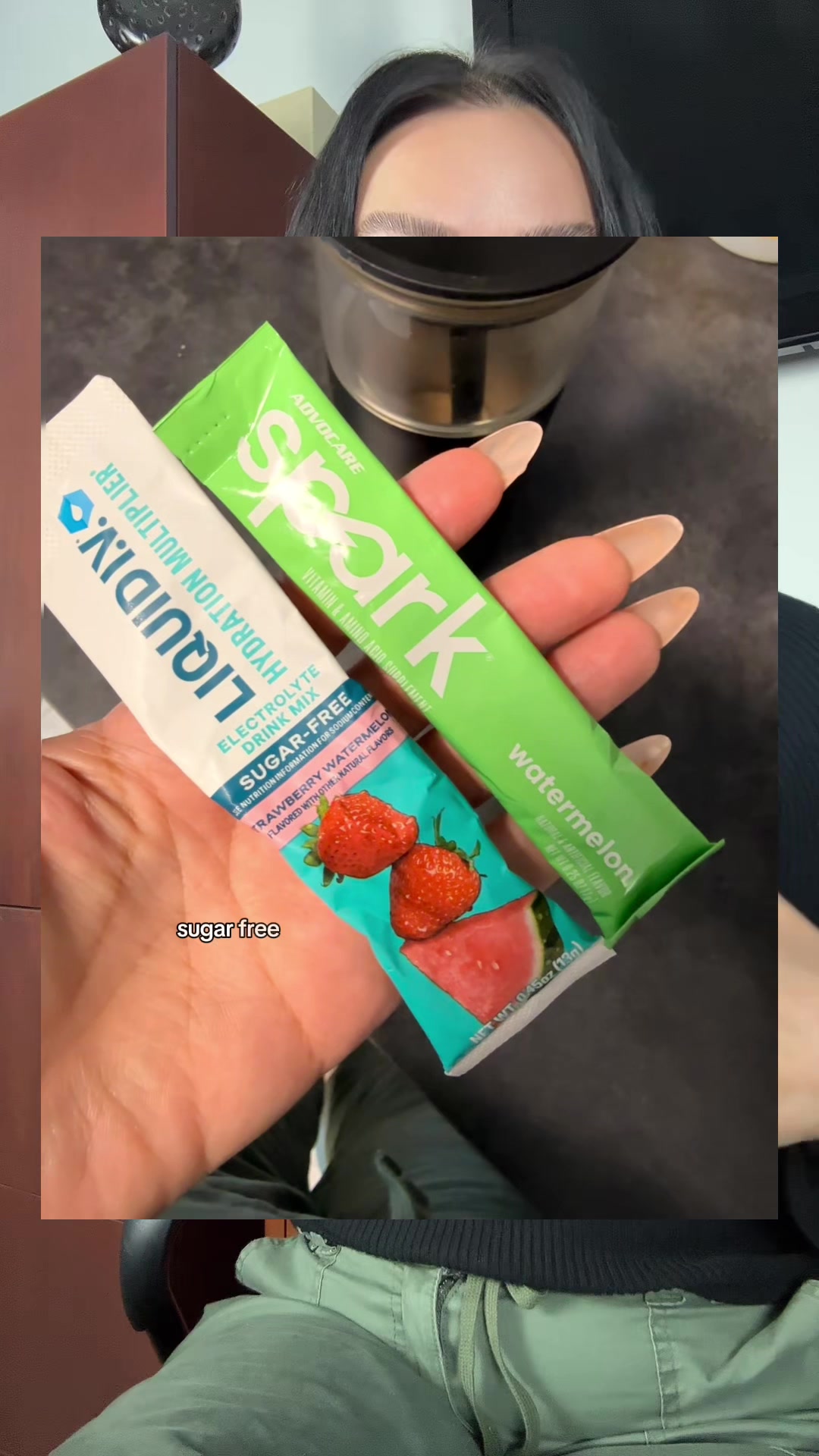 TikTok post by @notsamanthafox for Liquid IV. Caption reads: Need all the energy and focus I can get tbh....