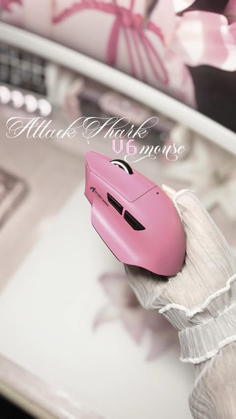 Instagram post by @lunettamiu for Attack Shark. Caption reads: 🩷 Attack Shark V6 Mouse 🩷 this color shade >>>>>....