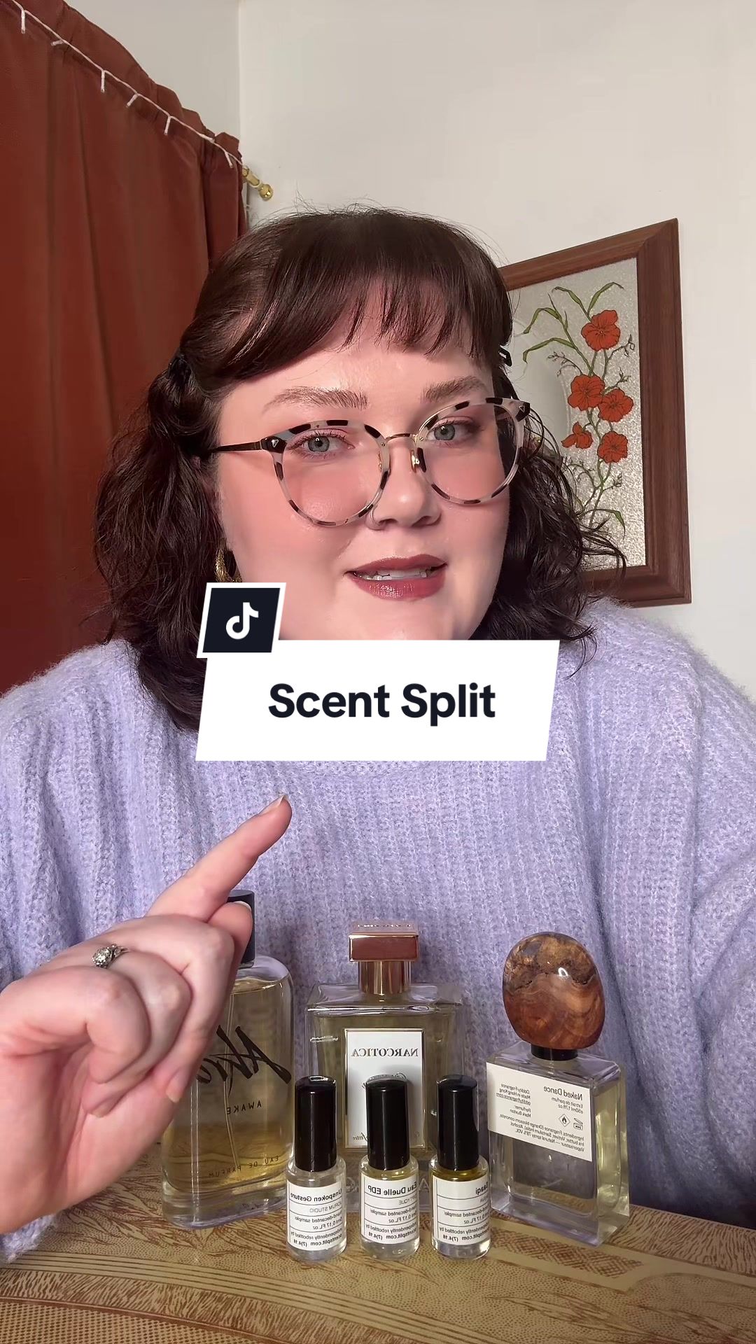 TikTok post by @eliselovessmells for Scentsplit. Caption reads: @Scent Split has such a massive selection and....