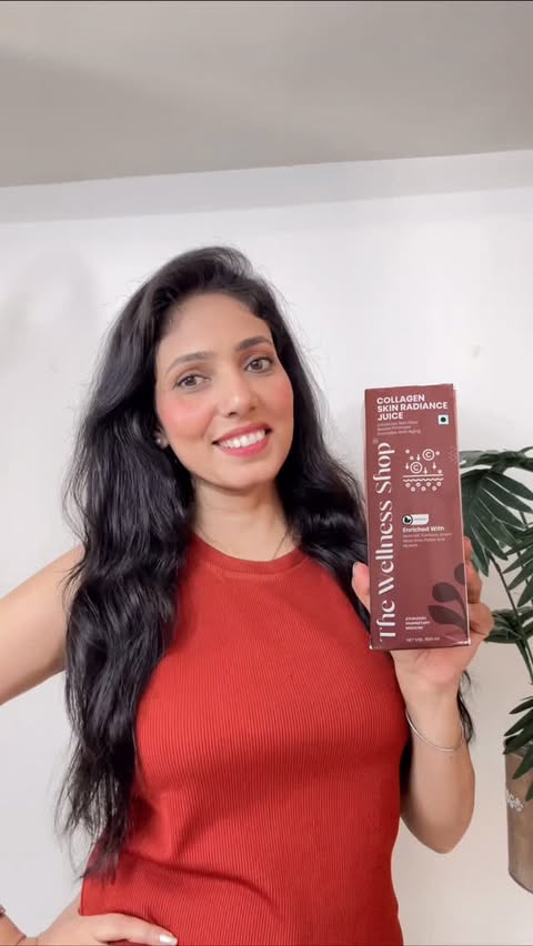 Instagram post by @m.missindia_lovely for The Wellness Shop. Caption reads: [...] collagen Skin Radiance juice from....