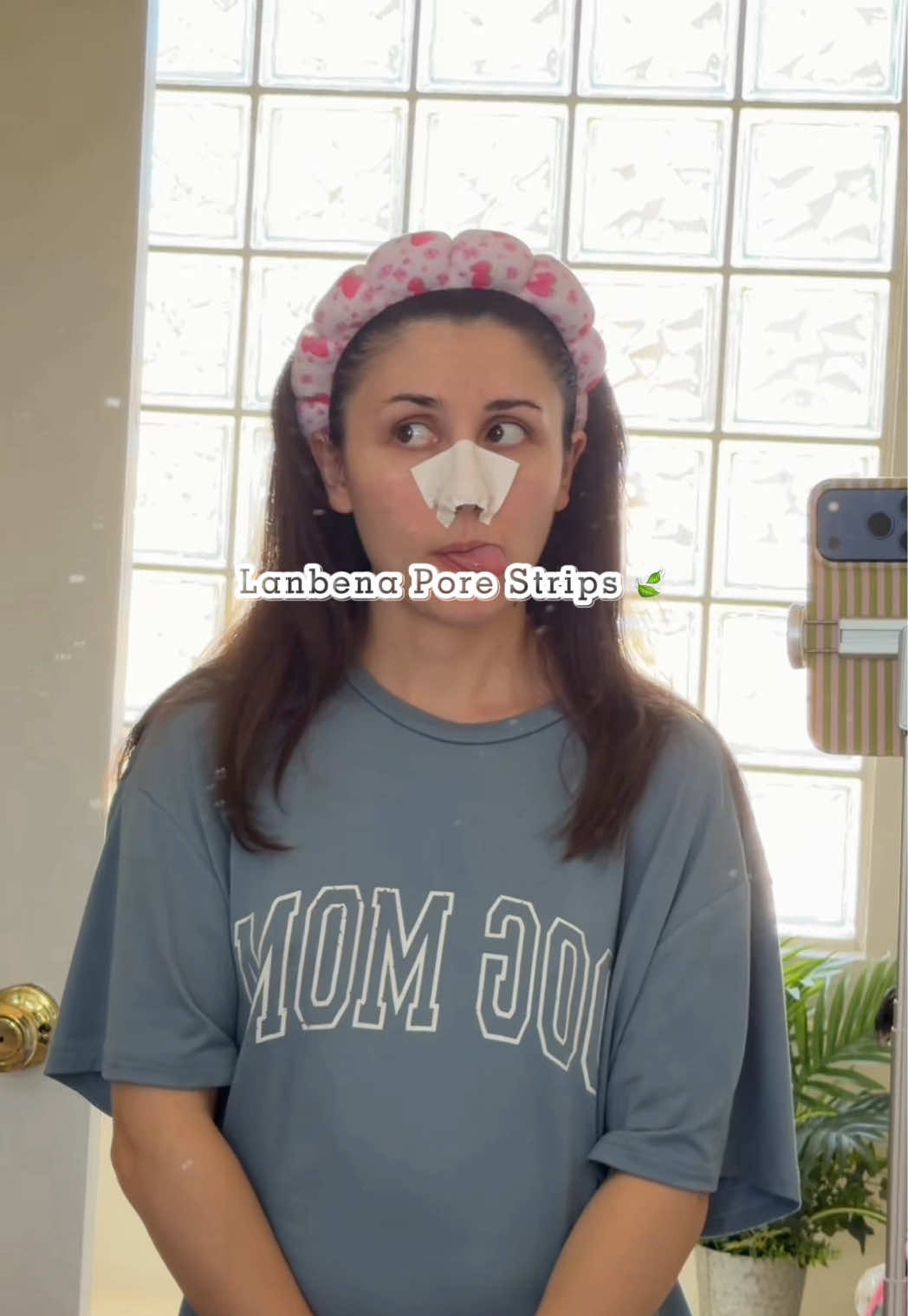 TikTok post by @hannahhn_ for Lanbena. Caption reads: @Lanbena black head removal pore strips 🍃 Works....