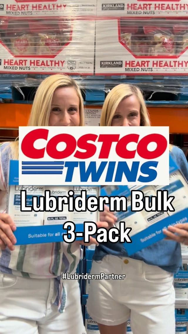 Instagram post by @costco.twins for Lubriderm. Caption reads: #LubridermPartner ✨ #ad Our favorite skincare....