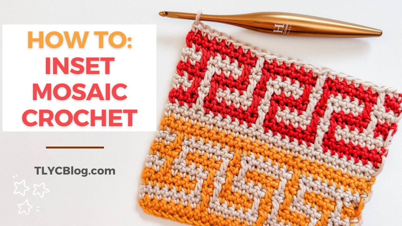 YouTube post by @TLYarnCrafts for Crochet. Caption reads: MOSAIC CROCHET THE EASY WAY - WITHOUT THE TAILS! |....