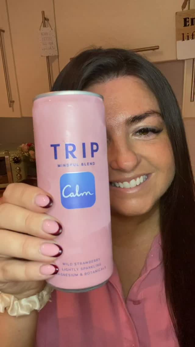 Instagram post by @itspeachskin for Calm. Caption reads: [...] with @trip.drinks ☁️ Enjoy 3 months free....