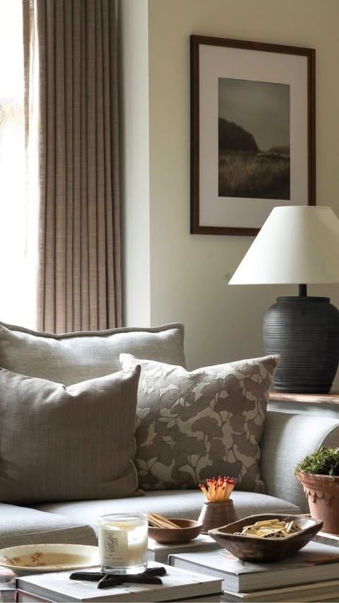 Instagram post by @dinasdigs for Twopagescurtains. Caption reads: @dinasdigs’ living room was craving a touch of....