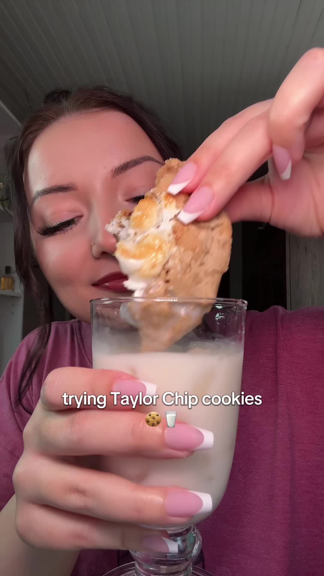 TikTok post by @thelaineyblair for Taylor Chip. Caption reads: trying @Taylor Chip cookies: s’mores, salted....
