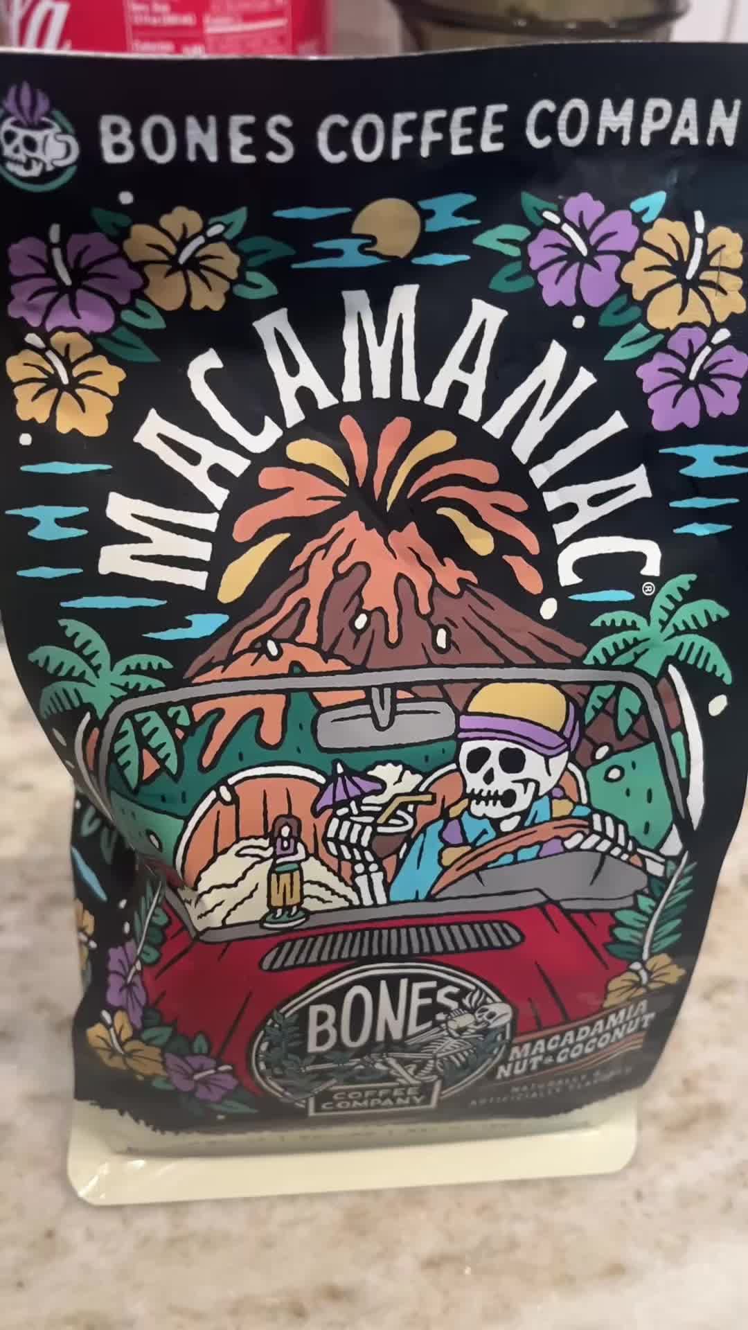 TikTok post by @amanda.sweetlucille for Bones Coffee Company. Caption reads: Bones coffee is my fav and this flavor is amazing!....