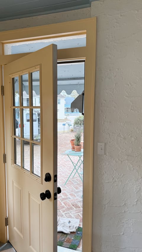 Instagram post by @carolinelunne for Sherwin-Williams. Caption reads: Porch to dining room transformation! Ft. the....