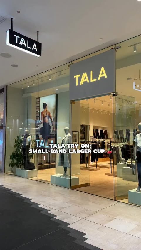 Instagram post by @maia_andrews for TALA. Caption reads: Trying @wearetala built-in-bra tops to see if....