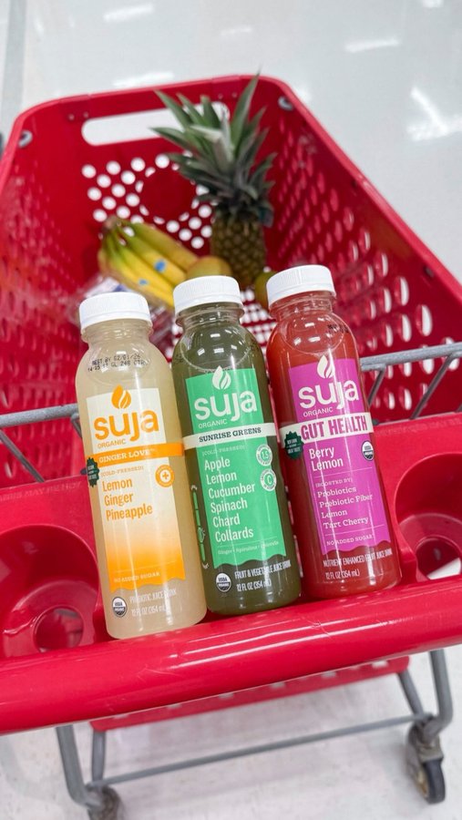 Instagram post by @targettherapy for Suja Organic. Caption reads: Grabbed a few of my favorite Suja Organic juices –....