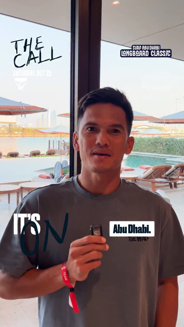 Instagram post by @jayresquivel for World Surf League. Caption reads: The #SurfAbuDhabiLongboardClassic is ON 🚨

8:00am....