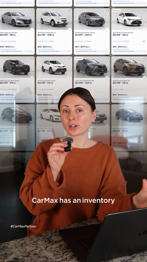 Instagram post by @mckenzie.mack_ for CarMax. Caption reads: [...] fits into your budget? With tools like....