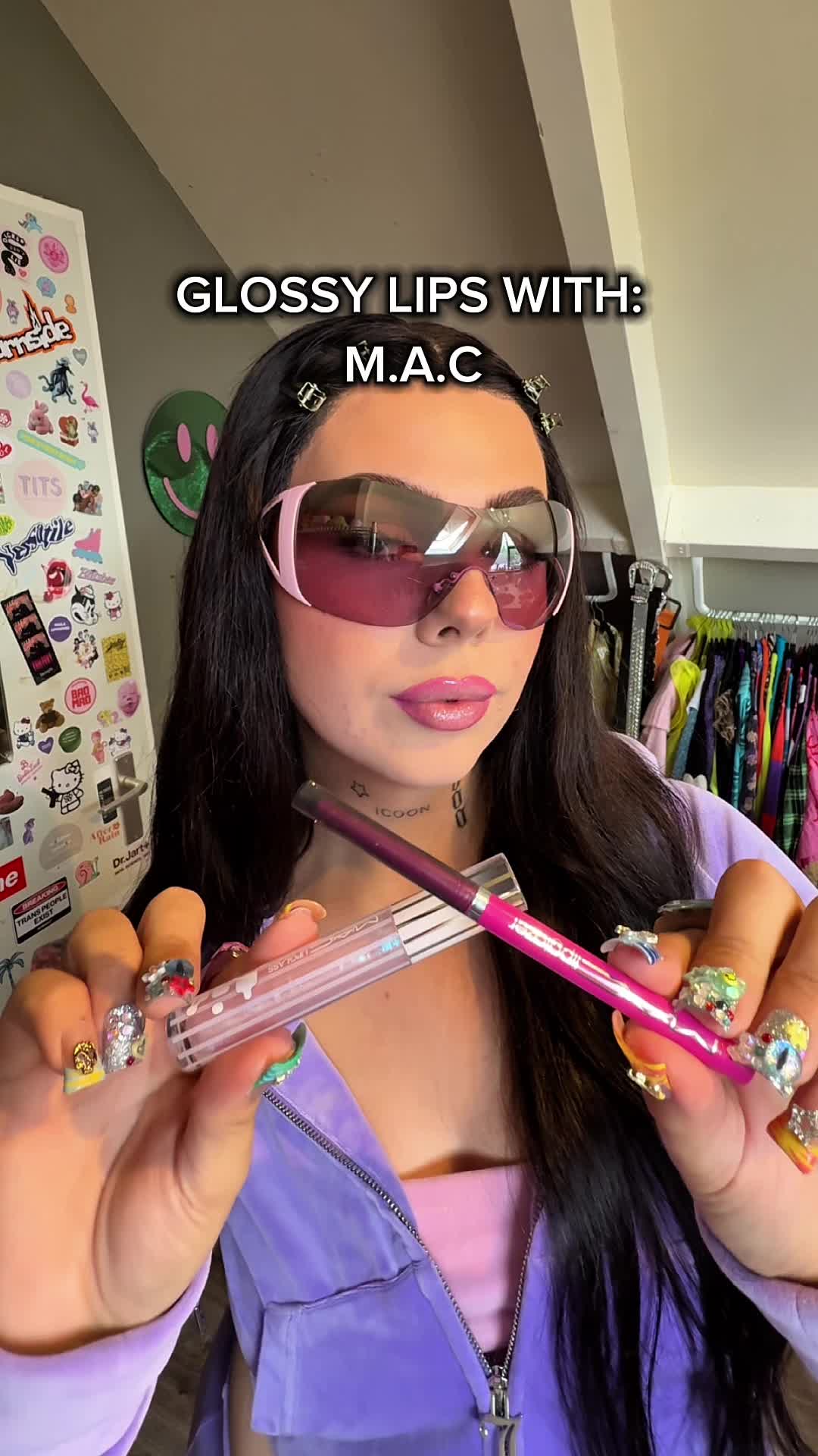 TikTok post by @saslookss for DOUGLAS. Caption reads: glossy lips with @maccosmetics & @Douglas....