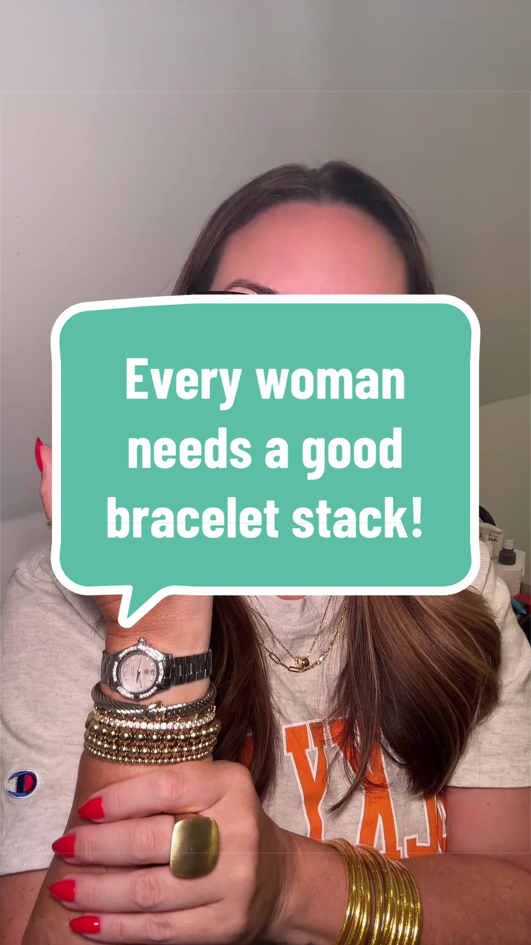 TikTok post by @lorimichelle829 for Aprilery Jewelry-US. Caption reads: [...] and build your stack! 🛍️ @PAVOI @Aprilery....