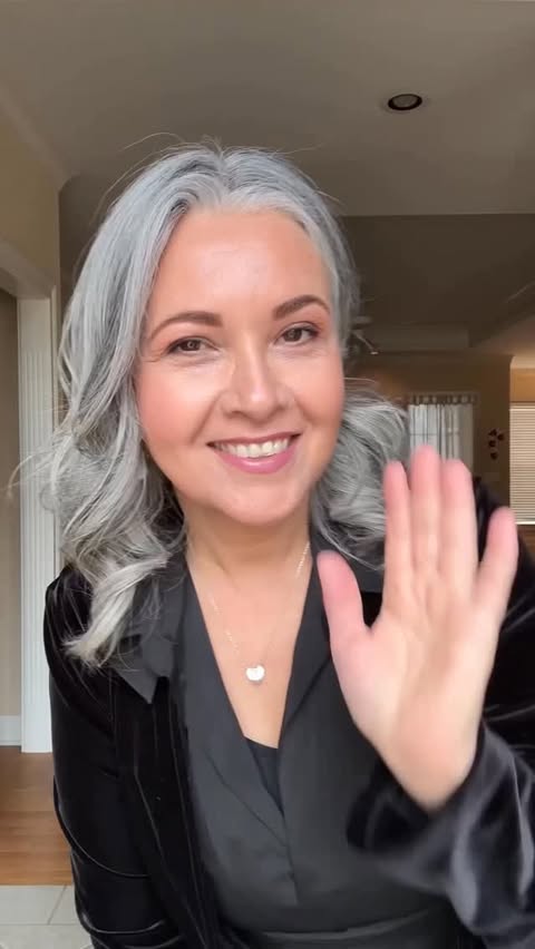 Instagram post by @born_to_make_a__difference for Cosyisland. Caption reads: Outfit Inspiration. Gray hair Inspo 
No filter or....