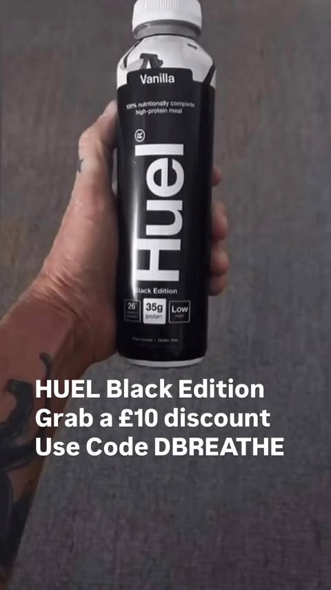 Instagram post by @dbreathe for Huel. Caption reads: [...] way, with Black Edition Ready-to-Drink @huel....