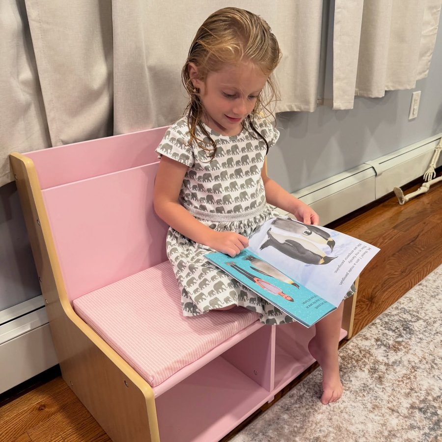 Instagram post by @peedi_c for Delta Children. Caption reads: [...] Reading Nook with Padded Bench....