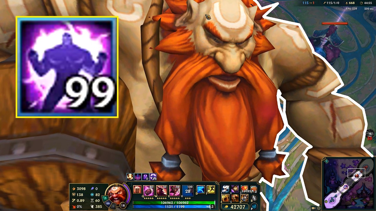 YouTube post by @Vandiril for League of Legends. Caption reads: Tank Engine with 100+ STACKS!.