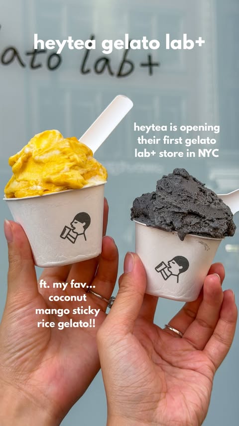 Instagram post by @foodlinsta for HEYTEA. Caption reads: [...] can’t decide what gelato flavor to get…....