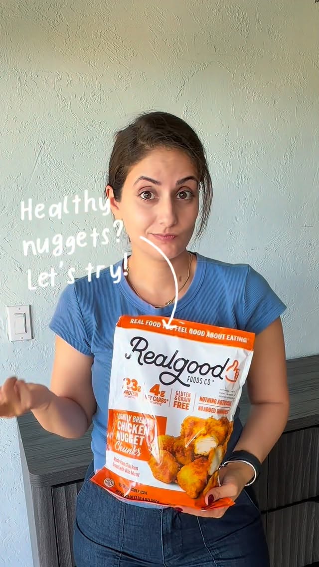 Instagram post by @thehaticesdiary for Real Good Foods Co.. Caption reads: Healthy nuggets… really? 👀 I didn’t expect much....