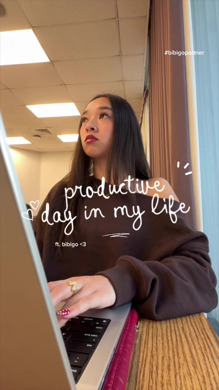 TikTok post by @nicolelaeno for bibigo USA. Caption reads: Productive day in my life ft. @bibigo USA 🥰🫶....