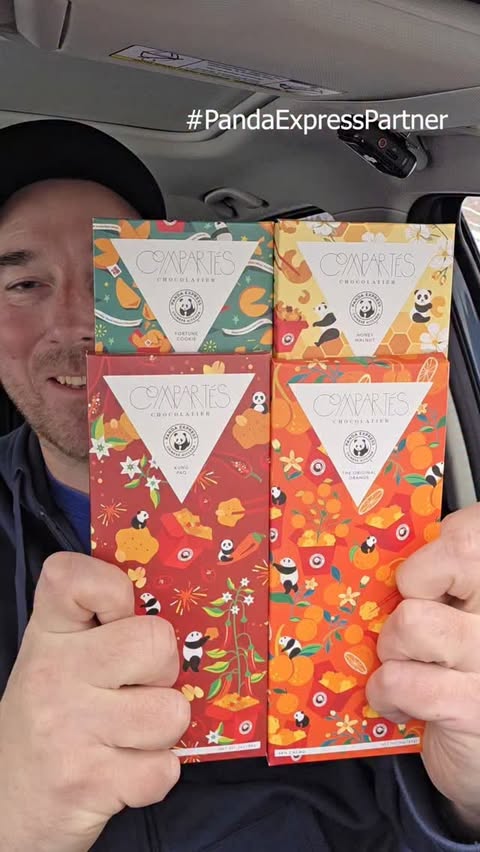 Instagram post by @snackolator for Panda Express. Caption reads: Panda Express inspired chocolate bars from....