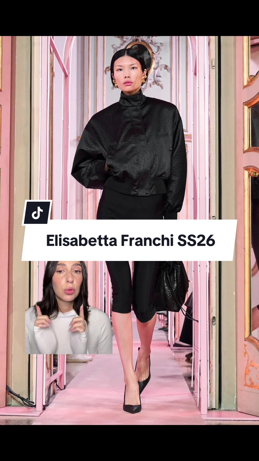 TikTok post by @youaremylemonade for Elisabetta Franchi. Caption reads: Commento i look della sfilata SS26 di Elisabetta....