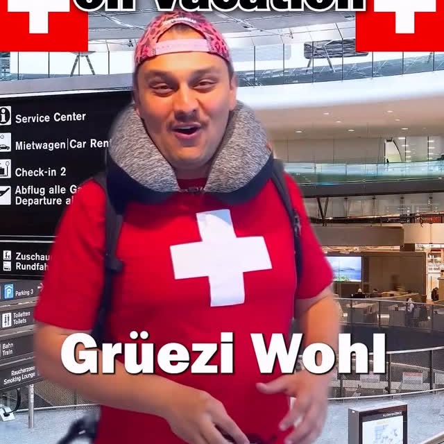 Instagram post by @ahmetbilgecomedy for Airalo. Caption reads: 🇨🇭SWISS PEOPLE IN AUSLAND🇨🇭nothing matches up....