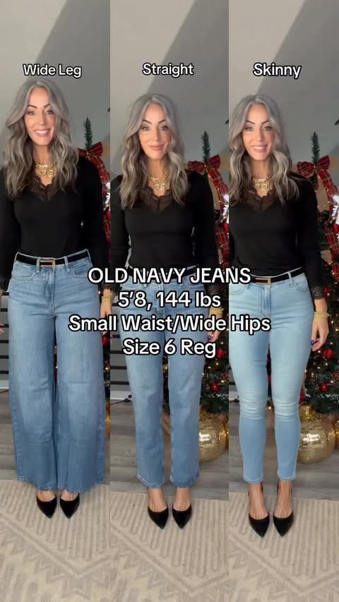 Instagram post by @mirandaparkerbackup for Old Navy. Caption reads: Which style do you like best? Comment JEANS below....