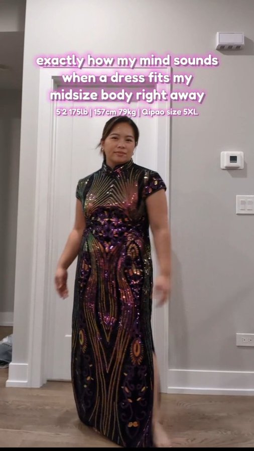 Instagram post by @midsizeasianqueen for Beth and Brian Qipao. Caption reads: [...] $ with code MIDSIZEASIANQUEEN at....