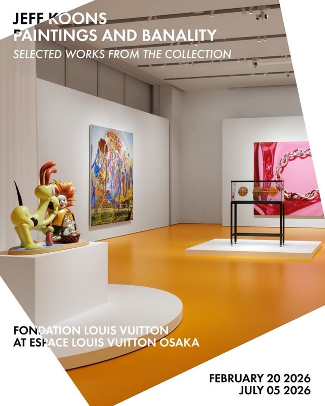 Instagram post by @jeffkoons for Louis Vuitton. Caption reads: Espace Louis Vuitton Osaka. Explore Jeff Koons’s....