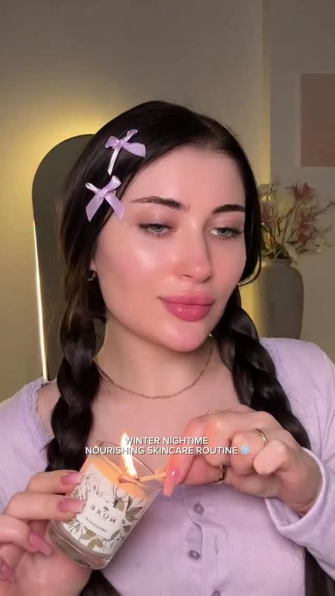 Instagram post by @margo.mdl for NUXE. Caption reads: WINTER NIGHTIME NOURISHING SKINCARE ROUTINE ❄️....