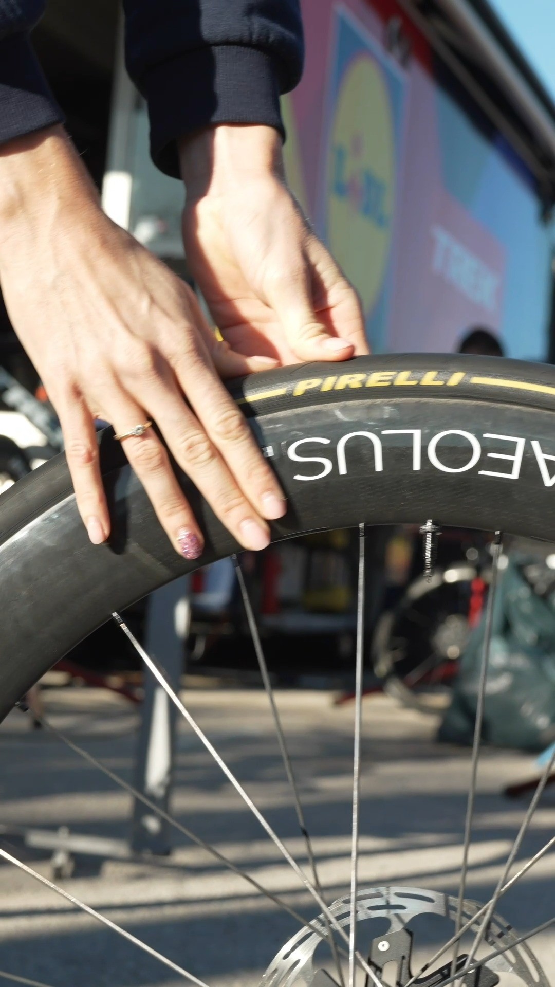 Instagram post by @lidltrek for Pirelli. Caption reads: Don’t underestimate tyre pressure, it’s what makes....