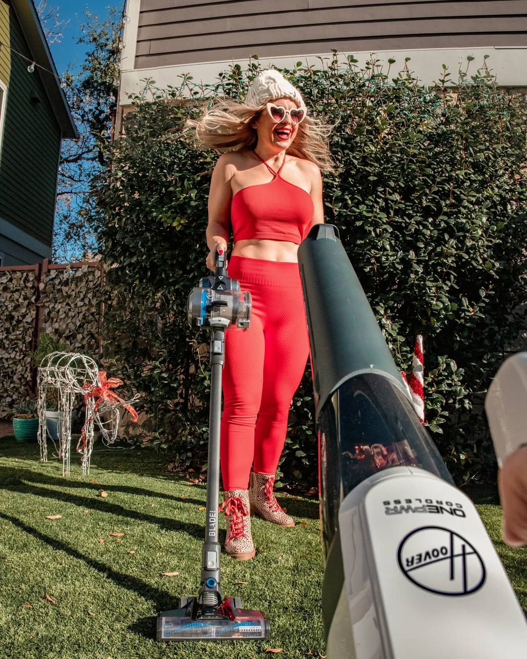 Instagram post by @nachoavgblondies for Hoover Vacuums. Caption reads: #sponsored Ok… We may have had a little bit of fun....