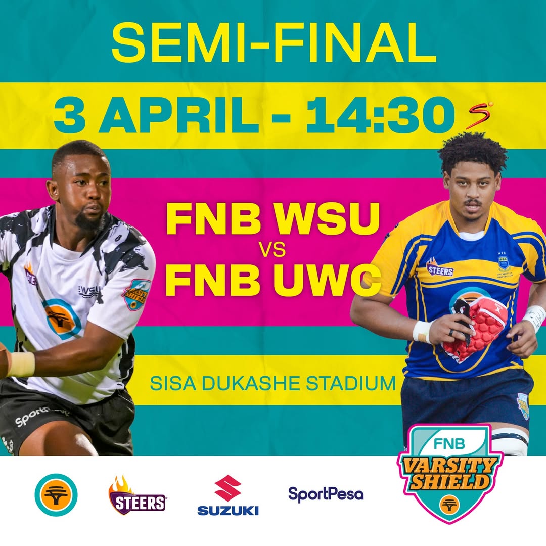 Instagram post by @varsityshield for FNB SA. Caption reads: 💥 Semi-final alert! Show your colours & tell us....