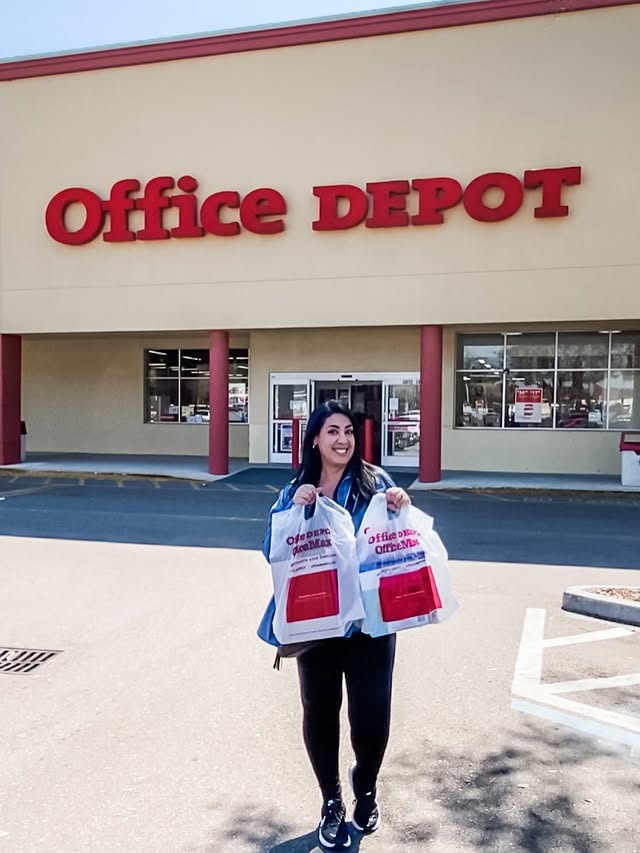 Instagram post by @teacherturnedmom for Office Depot. Caption reads: [...] I ordered everything I needed from....