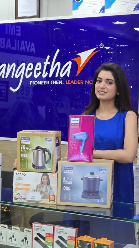 Instagram post by @iba_khann35 for Sangeetha Mobiles. Caption reads: Ugadi & Eid shopping got me confused… until I saw....