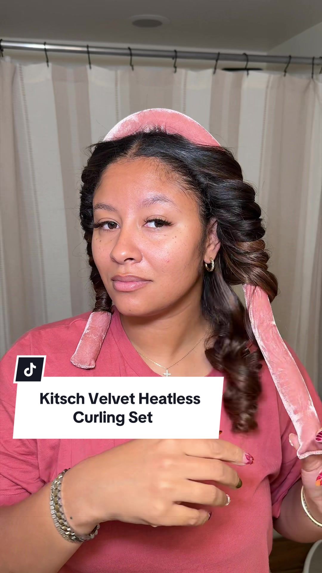 TikTok post by @club.kali94 for Kitsch. Caption reads: The @Kitsch velvet heatless curling set is [...].