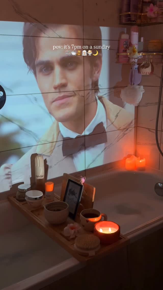 Instagram post by @byemmaleah for L'OCCITANE. Caption reads: pov: it’s 7pm on a sunday 🫧🛁🧸🧖🏼‍♀️🍨🌙 cosy....