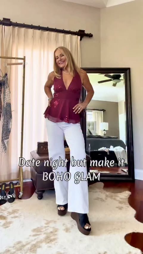 Instagram post by @styled.with.angy for Sidefeel. Caption reads: Golden boho or burgundy romance? Help me pick....