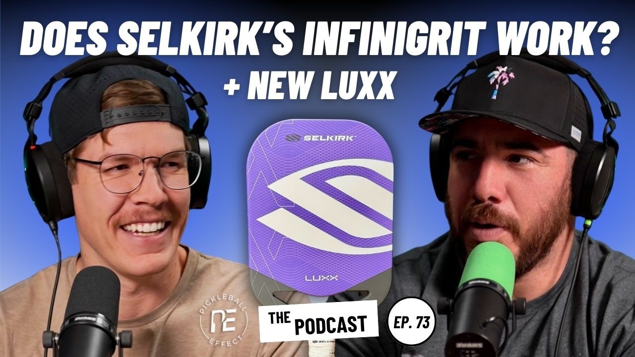 YouTube post by @pickleballeffect for Crbn Pickleball. Caption reads: Is Selkirk’s InfiniGrit Just as Good as Raw Carbon....