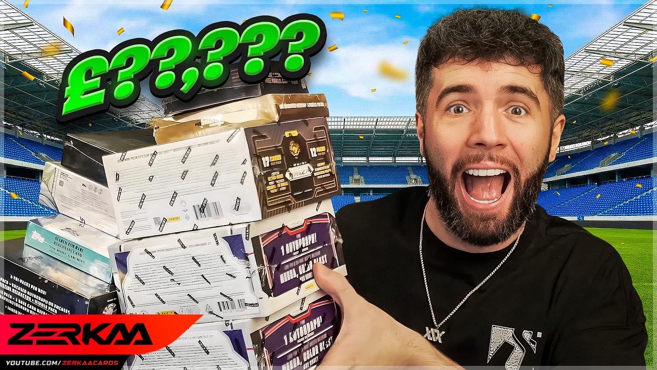 YouTube post by @ZerkaaCards for Whatnot. Caption reads: I OPENED 100 PACKS OF FOOTBALL CARDS!.
