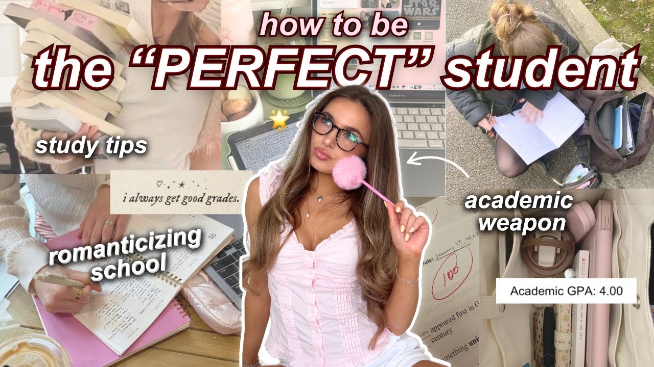 YouTube post by @sophiediloreto for Vsco. Caption reads: BECOME THE PERFECT STUDENT📔🎀 study tips, habits....
