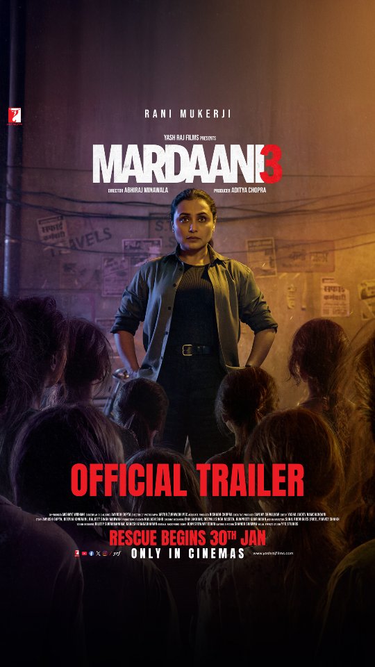 Instagram post by @memesbyakash for Yash Raj Films. Caption reads: A franchise we all love 🫡 #Mardaani3Trailer out....