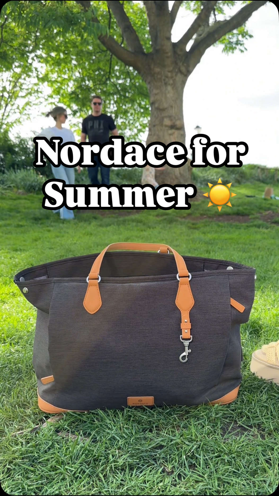 Instagram post by @ashleyspivey for Nordace. Caption reads: Summer’s calling, and your perfect travel bag is....