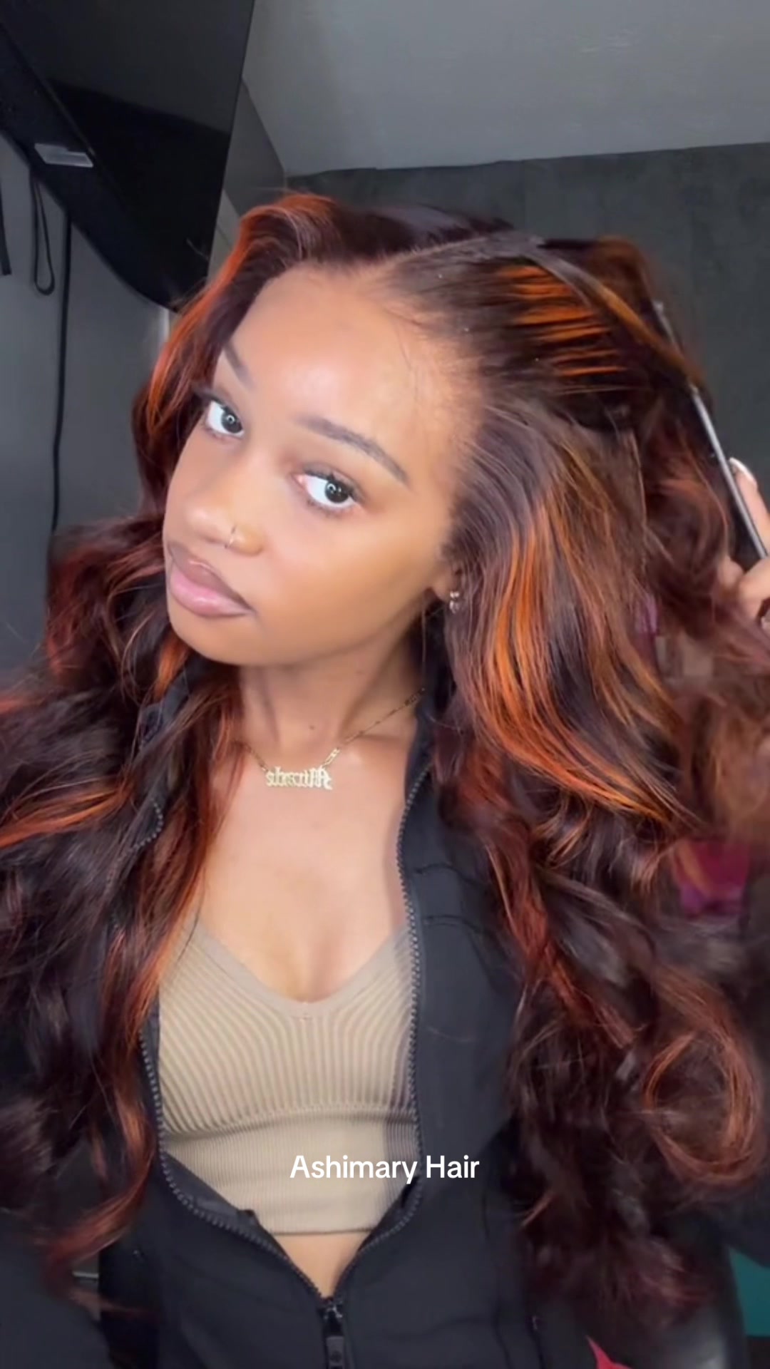 TikTok post by @miracle_symonee for Ashimary Hair. Caption reads: @Ashimary Hair Beauty @Ashimarywig 😍 Shop! [...].