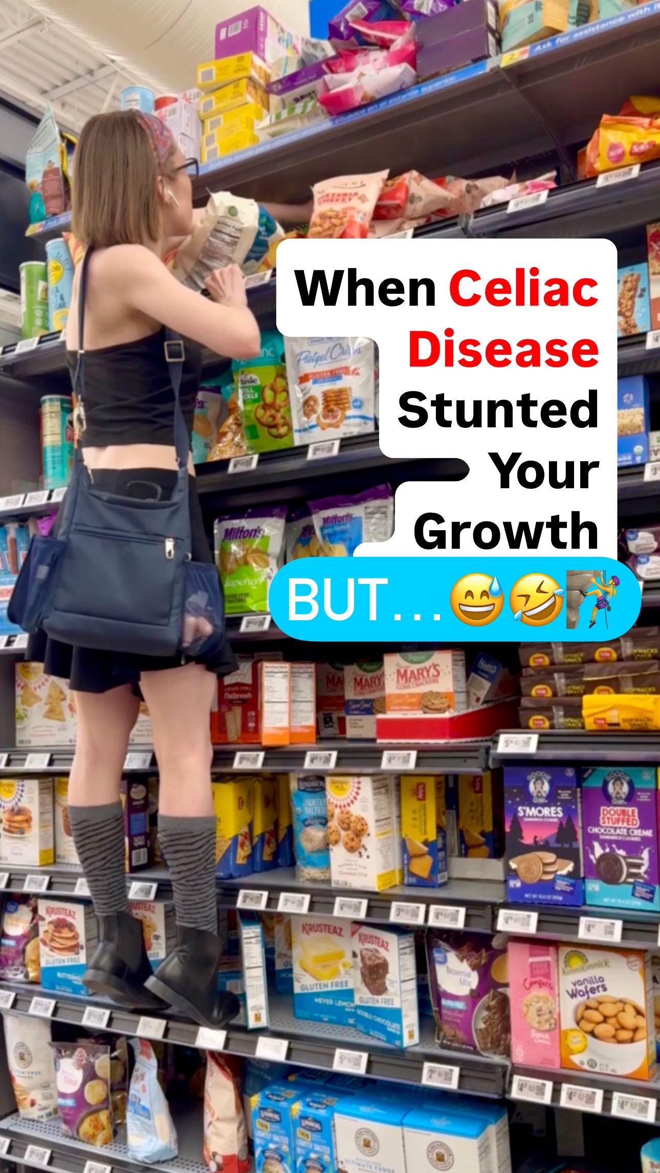 Instagram post by @collegeceliackc for Chomps. Caption reads: Did you know that being of shorter stature /....