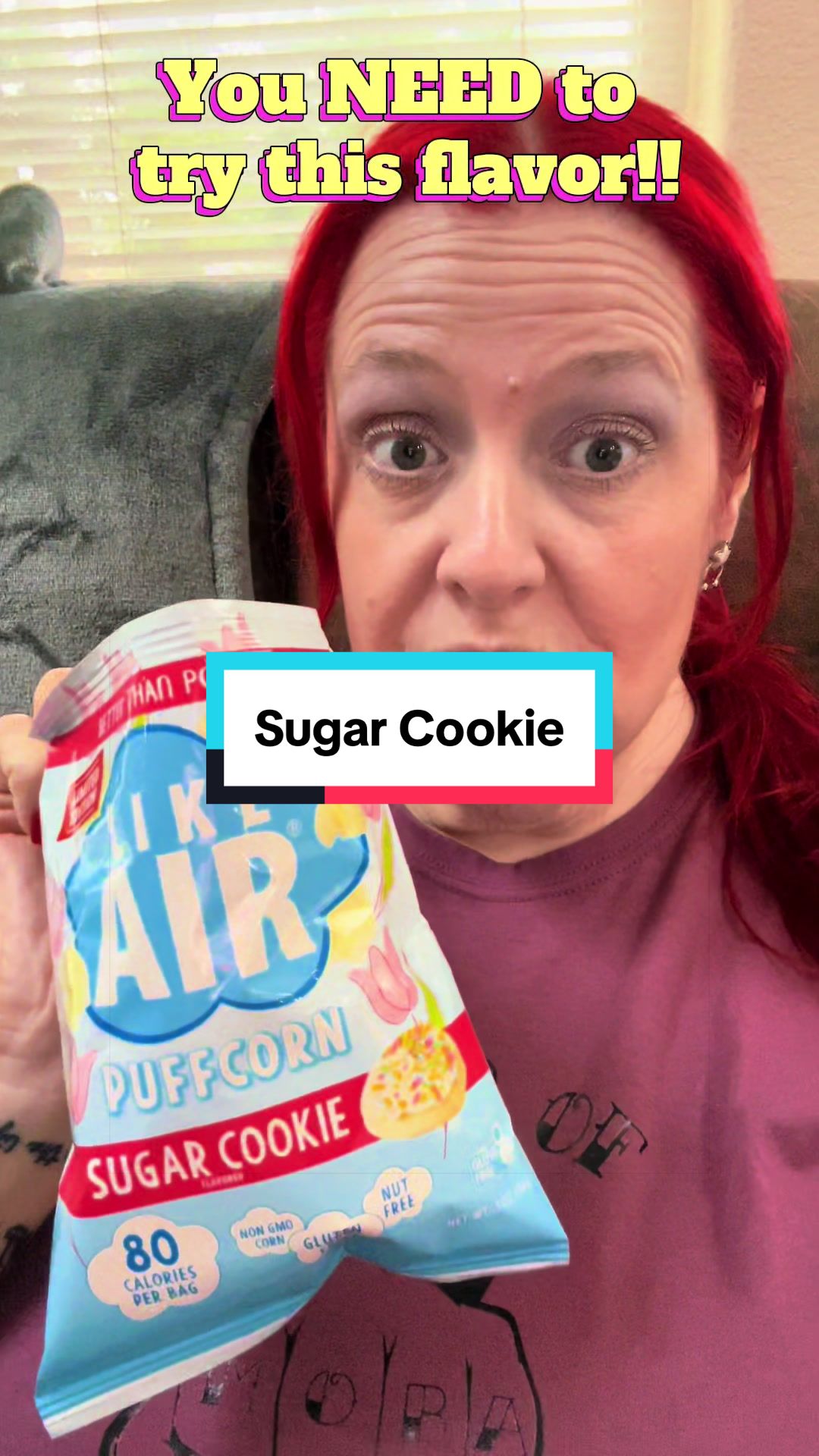 TikTok post by @transformingteresamarie for Like Air Puffcorn. Caption reads: [...] SNACK. #snack #snacks #yummy #yum @Like Air....